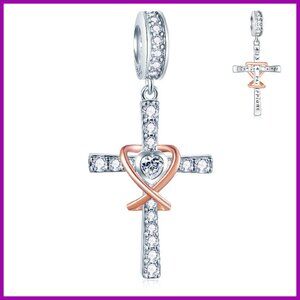 925 Sterling Silver Cross Charm with Cubic Zirconia for Bracelet or Necklace